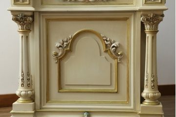 イタリアビンテージ　SILIK(シリック)　天板本革製　ハンドメイド　ロココ調の贅沢なデスク(片袖机、ヴィンテージ、在宅用、在宅ワーク)(定価約120万円)(R-056670)