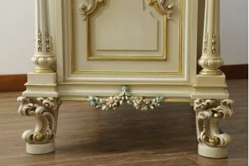 イタリアビンテージ　SILIK(シリック)　天板本革製　ハンドメイド　ロココ調の贅沢なデスク(片袖机、ヴィンテージ、在宅用、在宅ワーク)(定価約120万円)(R-056670)