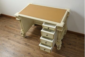 イタリアビンテージ　SILIK(シリック)　天板本革製　ハンドメイド　ロココ調の贅沢なデスク(片袖机、ヴィンテージ、在宅用、在宅ワーク)(定価約120万円)(R-056670)