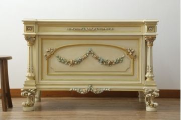 イタリアビンテージ　SILIK(シリック)　天板本革製　ハンドメイド　ロココ調の贅沢なデスク(片袖机、ヴィンテージ、在宅用、在宅ワーク)(定価約120万円)(R-056670)