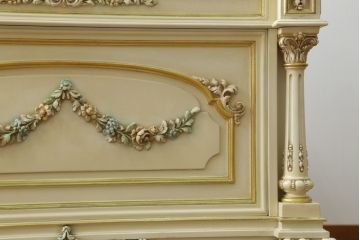 イタリアビンテージ　SILIK(シリック)　天板本革製　ハンドメイド　ロココ調の贅沢なデスク(片袖机、ヴィンテージ、在宅用、在宅ワーク)(定価約120万円)(R-056670)