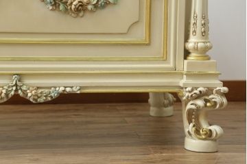 イタリアビンテージ　SILIK(シリック)　天板本革製　ハンドメイド　ロココ調の贅沢なデスク(片袖机、ヴィンテージ、在宅用、在宅ワーク)(定価約120万円)(R-056670)