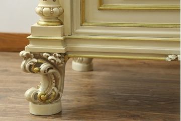 イタリアビンテージ　SILIK(シリック)　天板本革製　ハンドメイド　ロココ調の贅沢なデスク(片袖机、ヴィンテージ、在宅用、在宅ワーク)(定価約120万円)(R-056670)