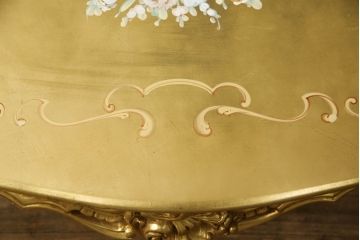 イタリアビンテージ　SILIK(シリック)　ハンドペイント・ゴールド　ロココ調の贅沢なセンターテーブル(ローテーブル、ソファテーブル、ヴィンテージ)(定価約32万円)(R-056673)