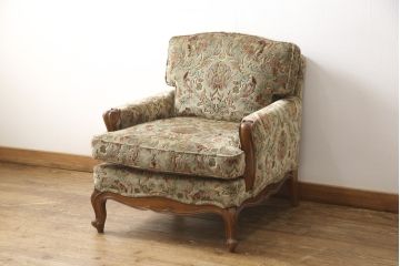 中古　美品　DREXEL HERITAGE(ドレクセルヘリテイジ)　Upholstery(アップホルスタリー)　エレガントな花柄の1人掛けソファ(アームソファ、一人掛け)(定価約55万円)(R-056718)