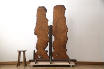 中古　立派な杢目!欅玉杢が目を引く衝立て(仕切り、パーテーション、つい立て)(R-056719)