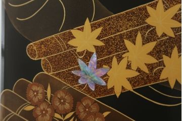 中古　美品　輪島塗り　趣ある蒔絵と螺鈿が美しい鏡台(三面鏡、ミラー、ドレッサー)(定価推定150万円)(R-056739)