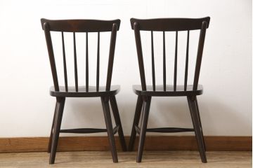 ビンテージ　松本民芸家具　#55型　レトロで温かみ漂うスピンドルチェア2脚セット(木製イス、ダイニングチェア、椅子)(R-056752)