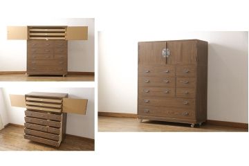 中古　美品　伝統工芸士　岡本国昭作　紀州　焼桐仕上げの衣装盆付き総桐箪笥(並厚)(桐たんす、着物箪笥、衣装箪笥)(R-056753)