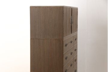 中古　美品　伝統工芸士　岡本国昭作　紀州　焼桐仕上げの衣装盆付き総桐箪笥(並厚)(桐たんす、着物箪笥、衣装箪笥)(R-056753)
