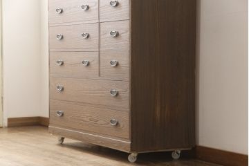 中古　美品　伝統工芸士　岡本国昭作　紀州　焼桐仕上げの衣装盆付き総桐箪笥(並厚)(桐たんす、着物箪笥、衣装箪笥)(R-056753)