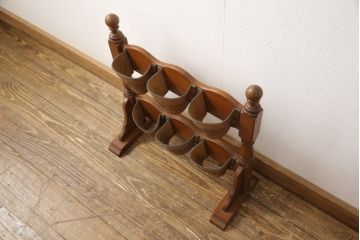 中古　希少!!　横浜ダニエル(daniel)　レザー　カントリースタイルの空間を演出するスリッパラック(スリッパ立て、革)(R-056770)