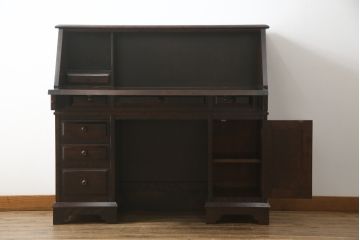 中古　希少　北海道民芸家具　重厚感たっぷりのクラシカルなライティングビューロー(デスク、在宅ワーク、両袖机)(R-056795)