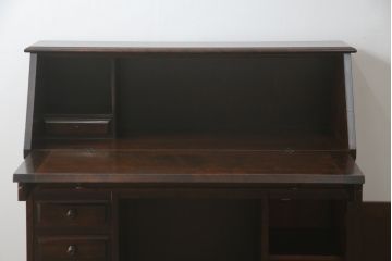 中古　希少　北海道民芸家具　重厚感たっぷりのクラシカルなライティングビューロー(デスク、在宅ワーク、両袖机)(R-056795)