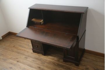 中古　希少　北海道民芸家具　重厚感たっぷりのクラシカルなライティングビューロー(デスク、在宅ワーク、両袖机)(R-056795)