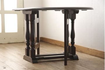 ビンテージ　松本民芸家具　28型　天板を折り畳みできるクラシカルなゲートレッグテーブル(バタフライ卓)(ダイニングテーブル、バタフライテーブル、ヴィンテージ)(R-056821)