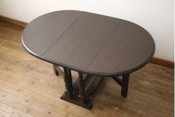 ビンテージ　松本民芸家具　28型　天板を折り畳みできるクラシカルなゲートレッグテーブル(バタフライ卓)(ダイニングテーブル、バタフライテーブル、ヴィンテージ)(R-056821)