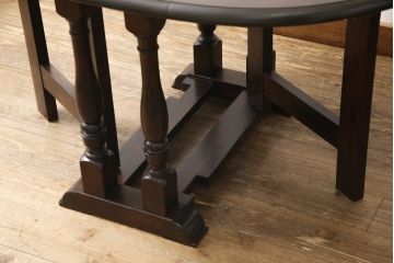 ビンテージ　松本民芸家具　28型　天板を折り畳みできるクラシカルなゲートレッグテーブル(バタフライ卓)(ダイニングテーブル、バタフライテーブル、ヴィンテージ)(R-056821)