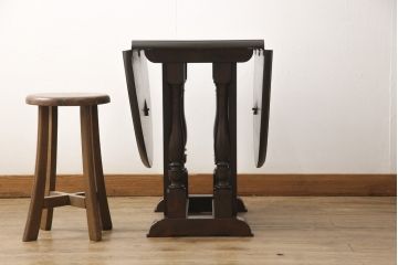 ビンテージ　松本民芸家具　28型　天板を折り畳みできるクラシカルなゲートレッグテーブル(バタフライ卓)(ダイニングテーブル、バタフライテーブル、ヴィンテージ)(R-056821)