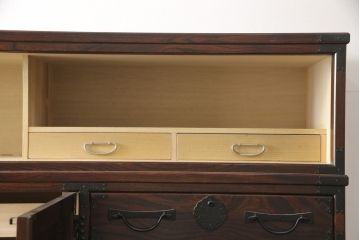 中古　民芸家具　脚か台輪を取り付けてリメイク!シックな和風ローボード(サイドボード、テレビ台、テレビボード)(R-056825)