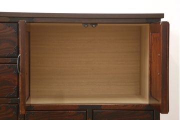 中古　民芸家具　ヒノキ材天板を取り付けてリメイク!シックな和風サイドボード(和箪笥、テレビ台、テレビボード)(R-056827)