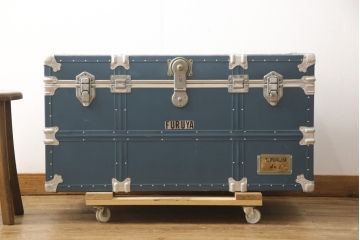和製ビンテージ　ブルーカラーがお洒落な雰囲気を高める舟トランク(センターテーブル、ヴィンテージ)(R-056855)