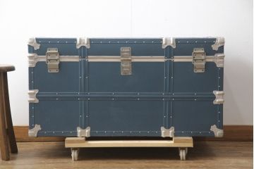 和製ビンテージ　ブルーカラーがお洒落な雰囲気を高める舟トランク(センターテーブル、ヴィンテージ)(R-056855)