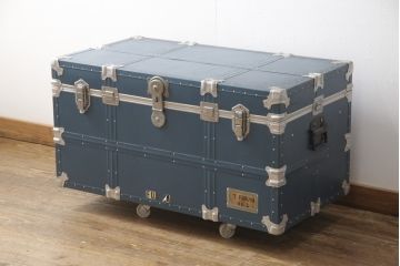 和製ビンテージ　ブルーカラーがお洒落な雰囲気を高める舟トランク(センターテーブル、ヴィンテージ)(R-056856)