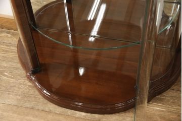 中古　美品　イタリア家具　上品な象嵌入り!半円型の小ぶりなガラスケース(キャビネット、ショーケース、陳列棚、ディスプレイ什器)(R-056897)