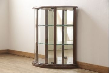 中古　美品　イタリア家具　上品な象嵌入り!半円型の小ぶりなガラスケース(キャビネット、ショーケース、陳列棚、ディスプレイ什器)(R-056897)
