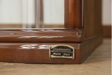中古　美品　イタリア家具　上品な象嵌入り!半円型の小ぶりなガラスケース(キャビネット、ショーケース、陳列棚、ディスプレイ什器)(R-056897)