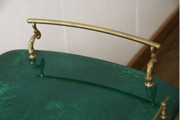中古　美品　イタリア高級家具　アルド・トゥーラ(ALDO TURA)　希少!グリーンカラーが目を引く、仔山羊革張りのラウンドキッチンワゴン(トロリーワゴン)(R-056900)