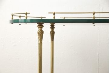 中古　美品　イタリア高級家具　アルド・トゥーラ(ALDO TURA)　希少!グリーンカラーが目を引く、仔山羊革張りのラウンドキッチンワゴン(トロリーワゴン)(R-056900)