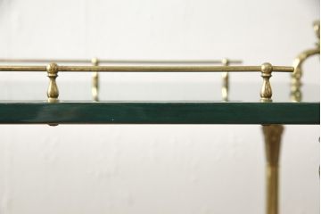 中古　美品　イタリア高級家具　アルド・トゥーラ(ALDO TURA)　希少!グリーンカラーが目を引く、仔山羊革張りのラウンドキッチンワゴン(トロリーワゴン)(R-056900)