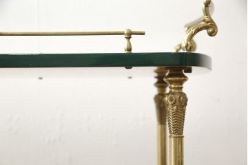 中古　美品　イタリア高級家具　アルド・トゥーラ(ALDO TURA)　希少!グリーンカラーが目を引く、仔山羊革張りのラウンドキッチンワゴン(トロリーワゴン)(R-056900)