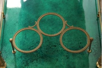 中古　美品　イタリア高級家具　アルド・トゥーラ(ALDO TURA)　希少!グリーンカラーが目を引く、仔山羊革張りのラウンドキッチンワゴン(トロリーワゴン)(R-056900)