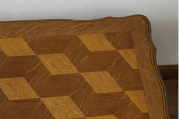 フランスビンテージ　ロココスタイル　おしゃれなパーケット天板のセンターテーブル(ローテーブル、リビングテーブル、ソファテーブル、ヴィンテージ)(R-056907)