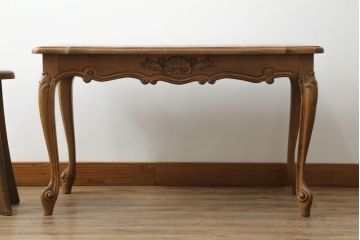 フランスビンテージ　ロココスタイル　おしゃれなパーケット天板のセンターテーブル(ローテーブル、リビングテーブル、ソファテーブル、ヴィンテージ)(R-056907)