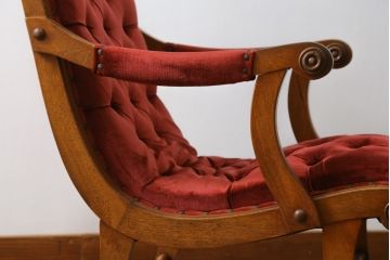 中古　横浜ダニエル(daniel)　クラシカルな布張りのブーツワイドアームチェア(定価約30万円)(1人掛けソファ、ラウンジチェア、椅子)(R-056918)