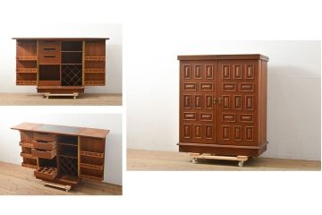 中古　ヨーロッパ高級輸入家具　上手物　ワインラックに活躍!　チーク材製のクラシカルなサーバー(サービス台、バーカウンター、カウンターテーブル、サイドボード)(R-056928)
