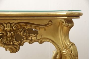 中古　美品　イタリア高級ロココ家具　SILIK(シリック)　ハンドペイント・ゴールドカラーのスクエアテーブル(センターテーブル、ローテーブル)(R-056929)