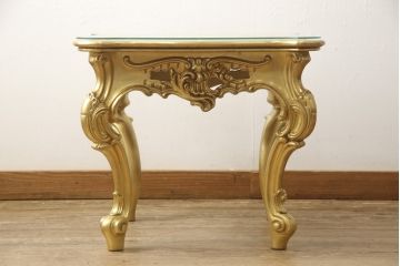 中古　美品　イタリア高級ロココ家具　SILIK(シリック)　ハンドペイント・ゴールドカラーのスクエアテーブル(センターテーブル、ローテーブル)(R-056929)