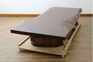 中古　特大!　日本一の玉杢無垢!　総欅一枚板　漆塗り7尺座卓　(R-056930)