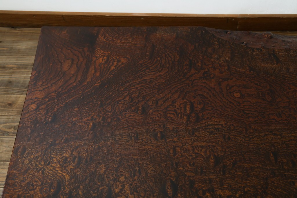 中古　特大!　日本一の玉杢無垢!　総欅一枚板　漆塗り7尺座卓　(R-056930)