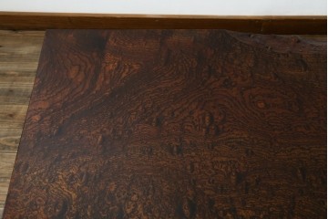 中古　特大!　日本一の玉杢無垢!　総欅一枚板　漆塗り7尺座卓　(R-056930)