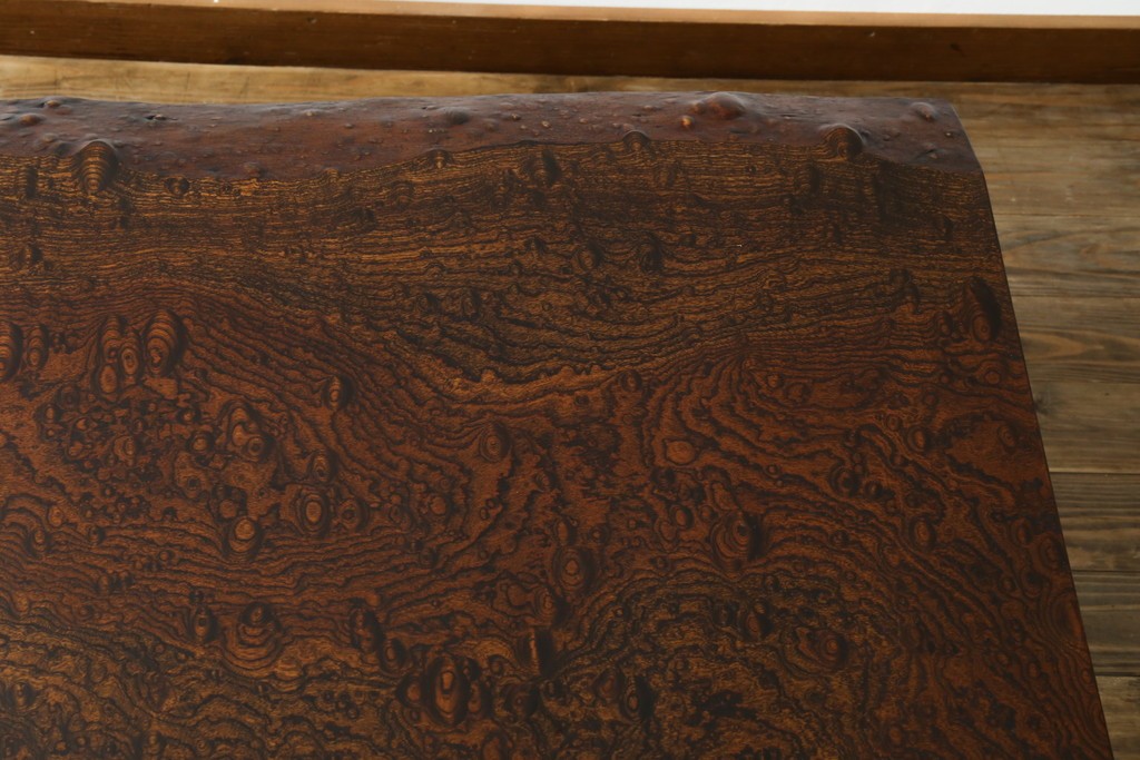 中古　特大!　日本一の玉杢無垢!　総欅一枚板　漆塗り7尺座卓　(R-056930)