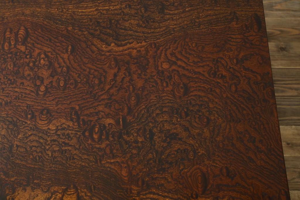 中古　特大!　日本一の玉杢無垢!　総欅一枚板　漆塗り7尺座卓　(R-056930)