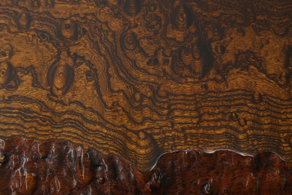 中古　特大!　日本一の玉杢無垢!　総欅一枚板　漆塗り7尺座卓　(R-056930)