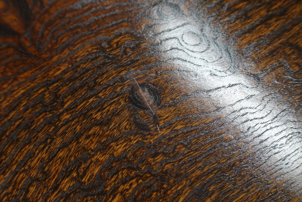 中古　特大!　日本一の玉杢無垢!　総欅一枚板　漆塗り7尺座卓　(R-056930)