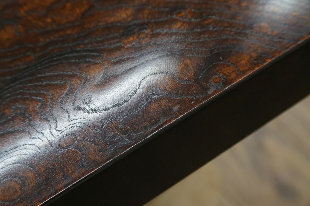 中古　特大!　日本一の玉杢無垢!　総欅一枚板　漆塗り7尺座卓　(R-056930)